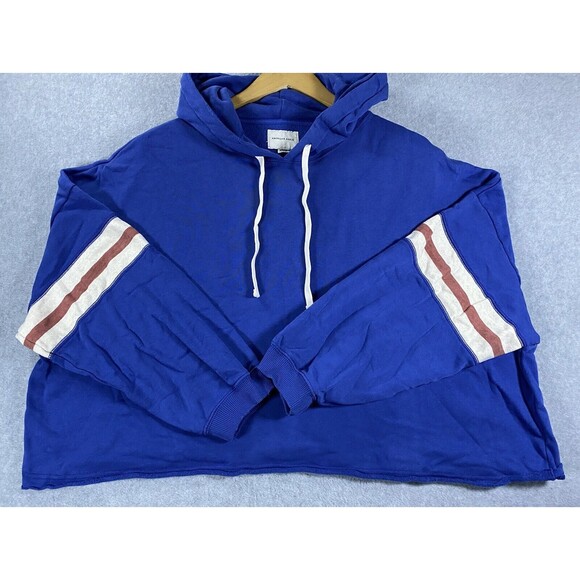 American Eagle Outfitters Tops - American Eagle Hoodie Women XL Blue Cropped Boxy Fleece Drawstring Casual